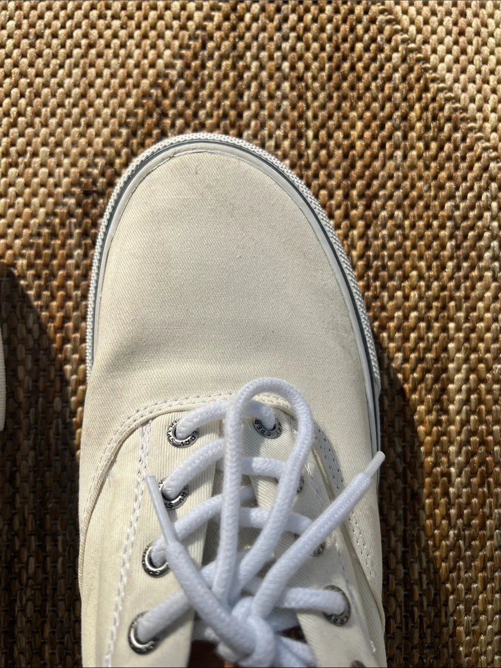 Sperry White Canvas Men's Boat Shoes with Tan Accents Size 11